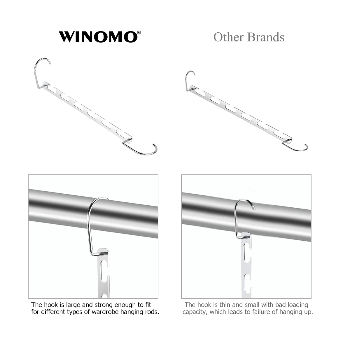 WINOMO 6 шт. многофункциональный шкаф для одежды, вешалка для одежды, органайзер для дома, отеля, на обоих крючках, вешалки(серебро