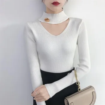 

Sweater Women Knitted Turtleneck Pullover Long Sleeve Tricot Sweaters And Pullovers White