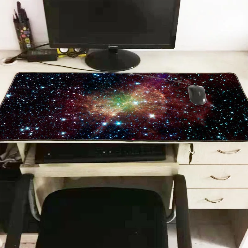  Large Lock Edge Space Colors Blue Purple Stars Gaming Player Desk Laptop Rubber Mouse Mat Large Des