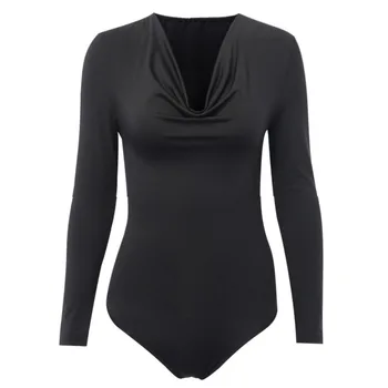 

Women's Lady Long Sleeve Bodysuit V Neck Tops Slim Fit Leotard Jumpsuit Bodycon Tops