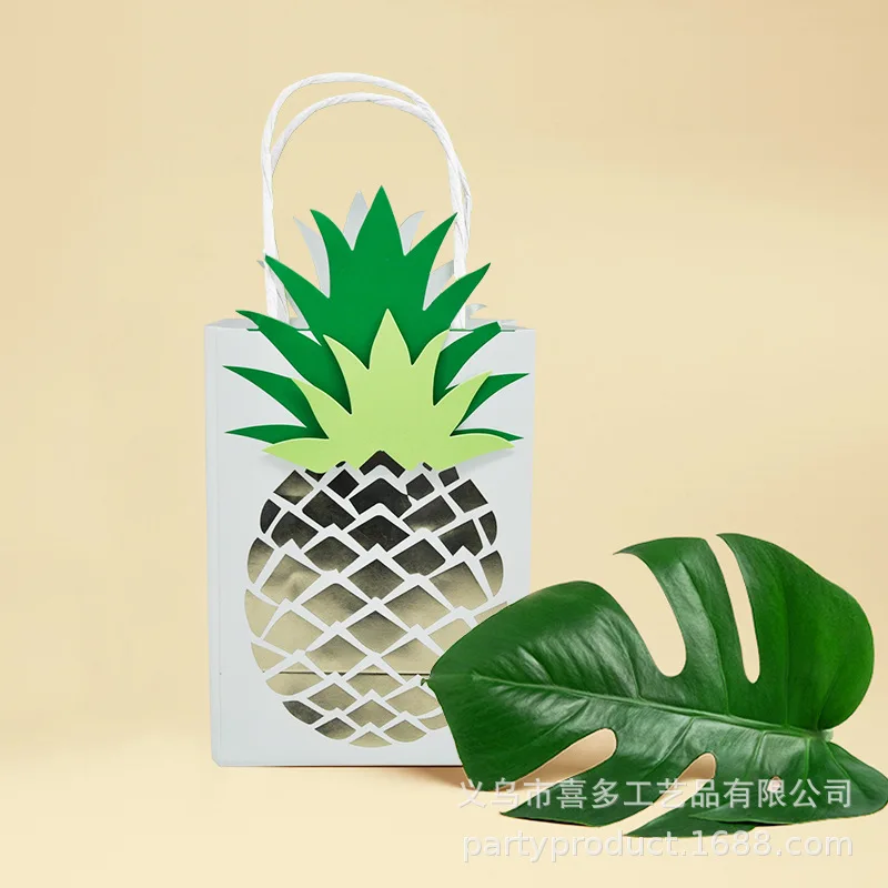 

INS-Style Summer Day Fruit Birthday Party Bronze Pineapple Modeling Paper Bag Gift Bag Small 4-Pack