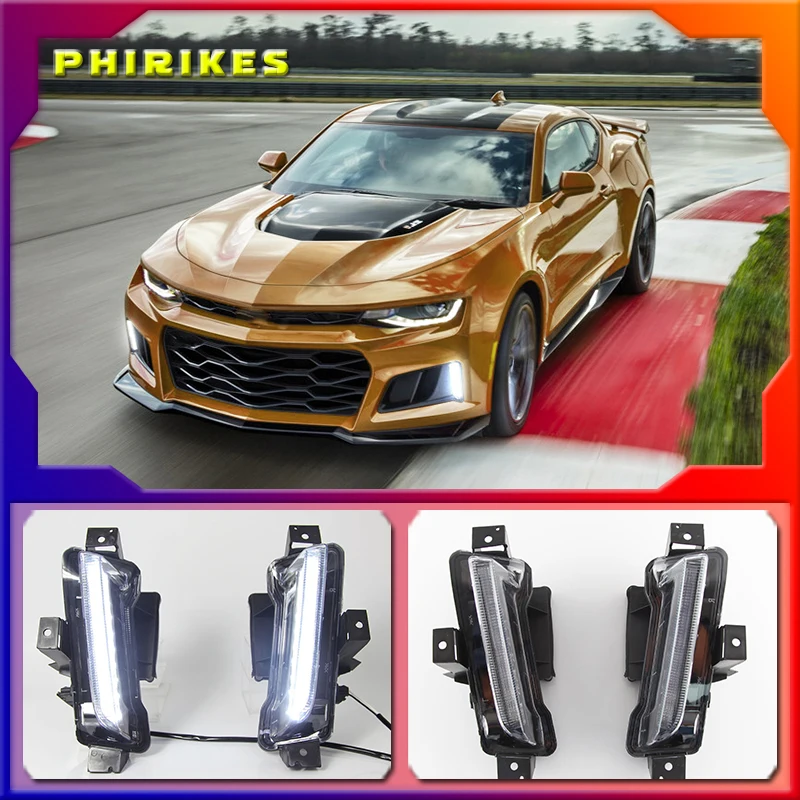 

1 pair Led DRL Fog Lights LED Clear Lens White Daytime Running Amber Turn Signal Light fog lamp For Chevy Camaro 2016 2017 2018