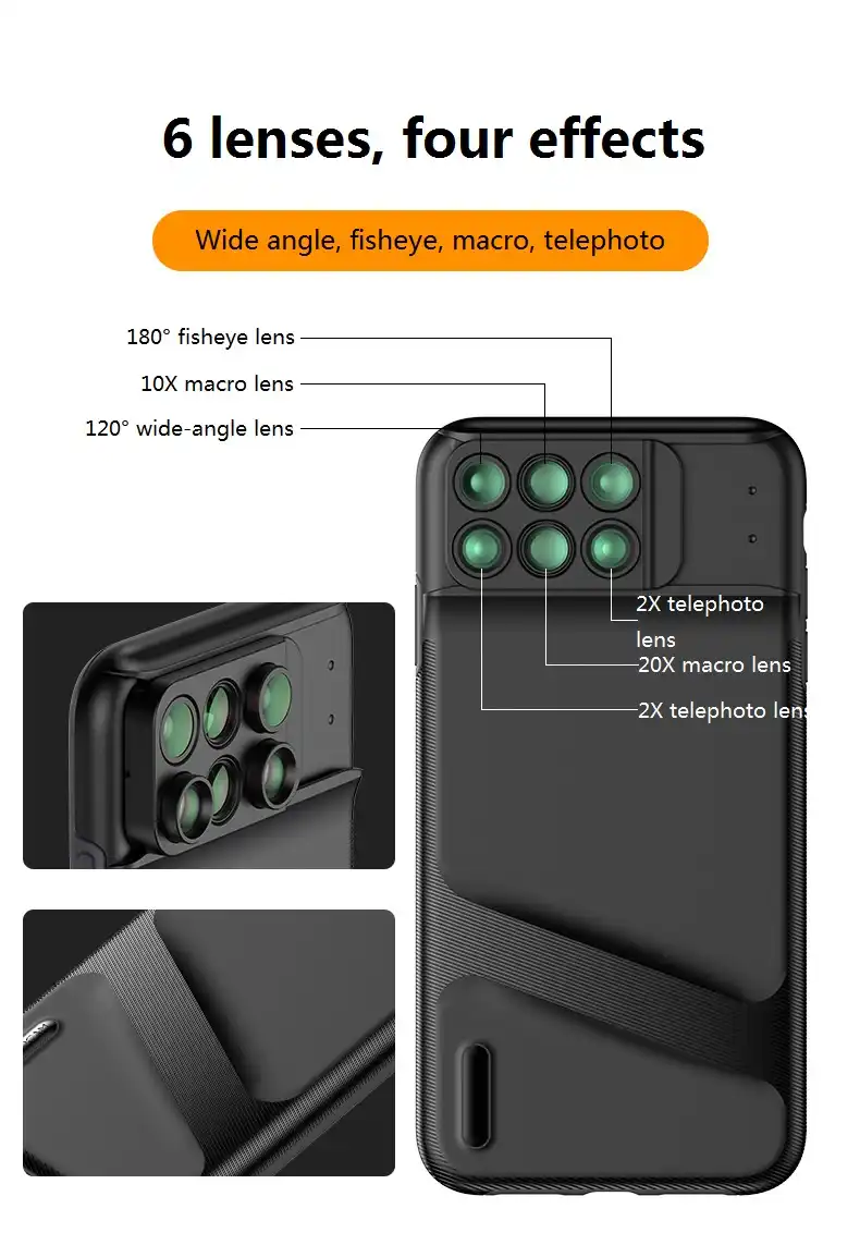 For Iphone Xs Xr Xs Max Dual Camera Lens 6 In 1 Fisheye Wide Angle