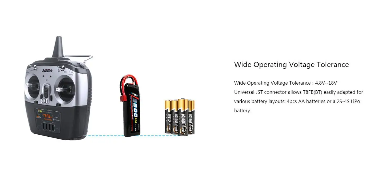 Radiolink T8FB, 4.8V18V Universal JST connector allows T8FB(BT) easily 