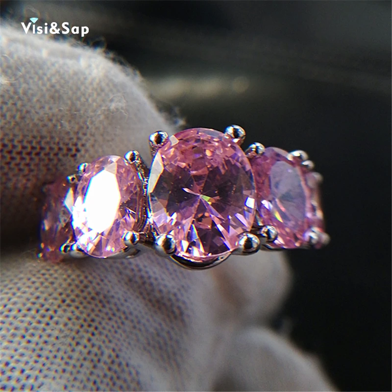 Visisap розовый камень ювелирные изделия кольцо с мелким цирконием AAA белый