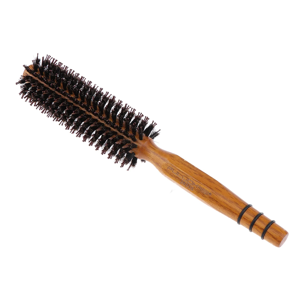 Round Styling Hair Brush Blow Dryer & Curling Rolled Brush with Natural Wooden Handle for Women and Men