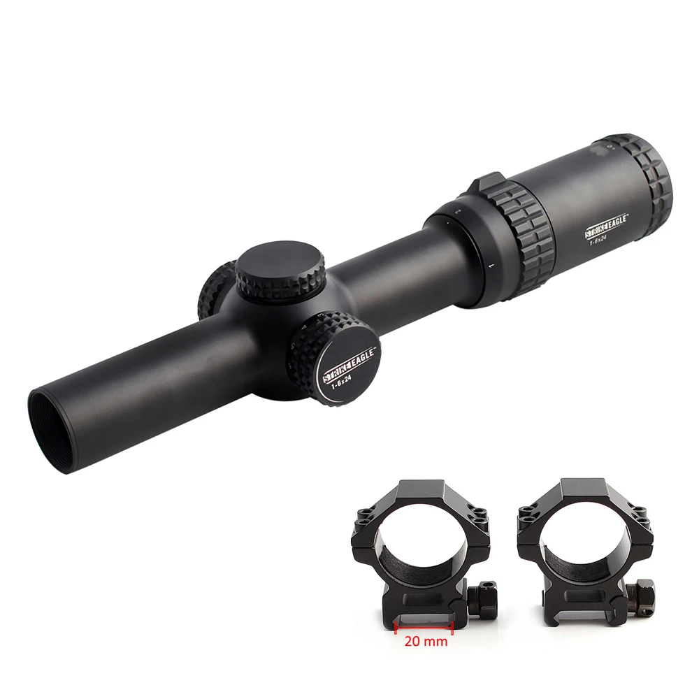 Tactical Eagle 1-6x24 riflescope полностью Многослойные линзы оптический прицел AR-BDC сетка шутеры 6x зум диапазон для охоты - Цвет: with 20mm low rings