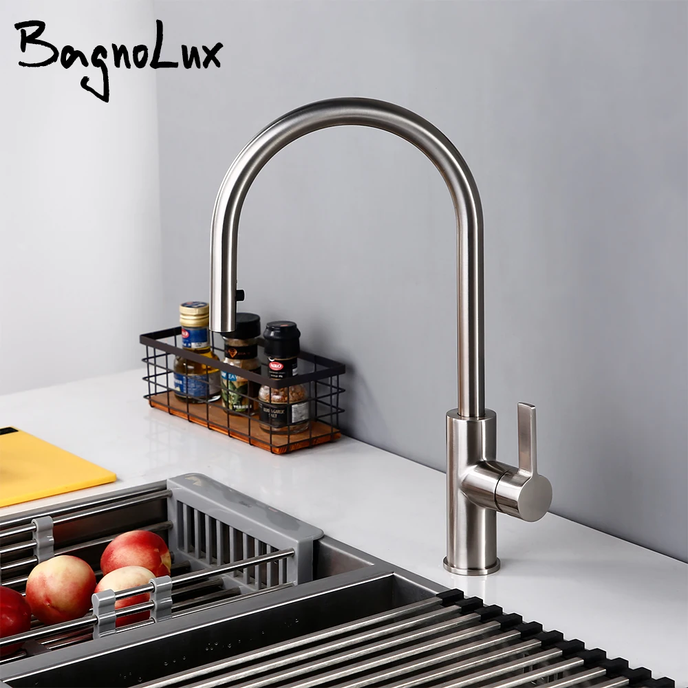 Kitchen Faucet Brushed Nickel Brass-Pull-Out Hot-And-Cold-Water-Sink-Taps Chrome Polishing