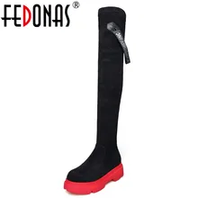 FEDONAS/Новинка; брендовая тонкая теплая обувь; пикантная обувь на платформе для танцев и ночного клуба; женская обувь высокого качества; облегающие высокие носки