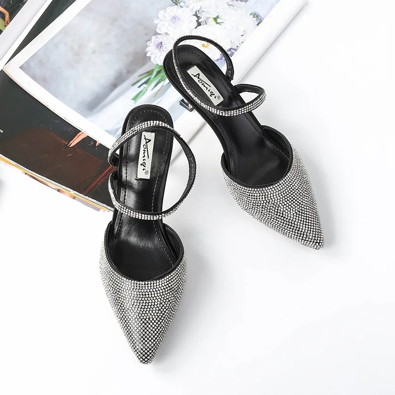 

Women's Pointed-Toe Low-Cut Thin Heeled High Heel Shoes Women's 2019 New Style Korean-style Fashion Hallow A- line Buckle Solid