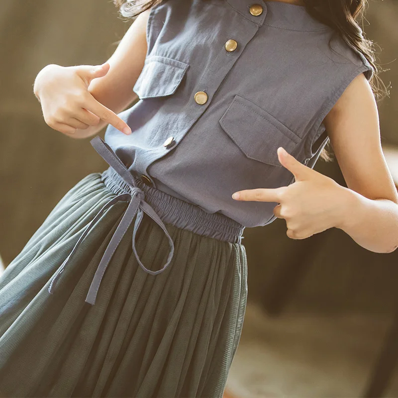 

New Style Dress Spring Fashion 2019 Girls Korean-style Summer Wear Middle And Large Children Paper Cotton Yarn Skirt Western Sty