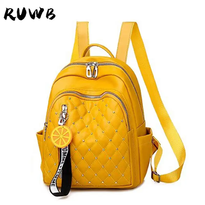 yellow leather backpack purse