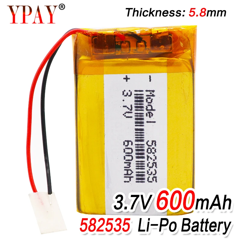 

3.7 V 582535 600 mah MP3 speakers Li-ion battery smart home Polymer battery for dvr,GPS,mp3,mp4,DVD power bank,speaker