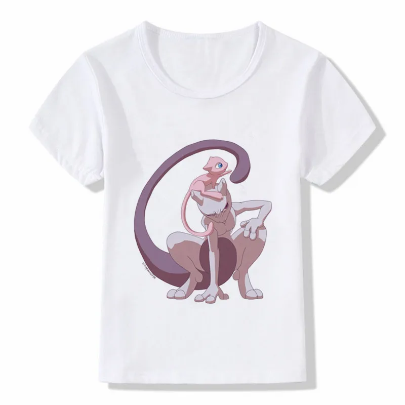 Футболка для мальчиков и девочек с принтом «Mewtwo» и акварельными чернилами; Футболка с принтом «Покемон злодей»; детская забавная футболка с героями мультфильмов; детские летние топы; одежда для малышей