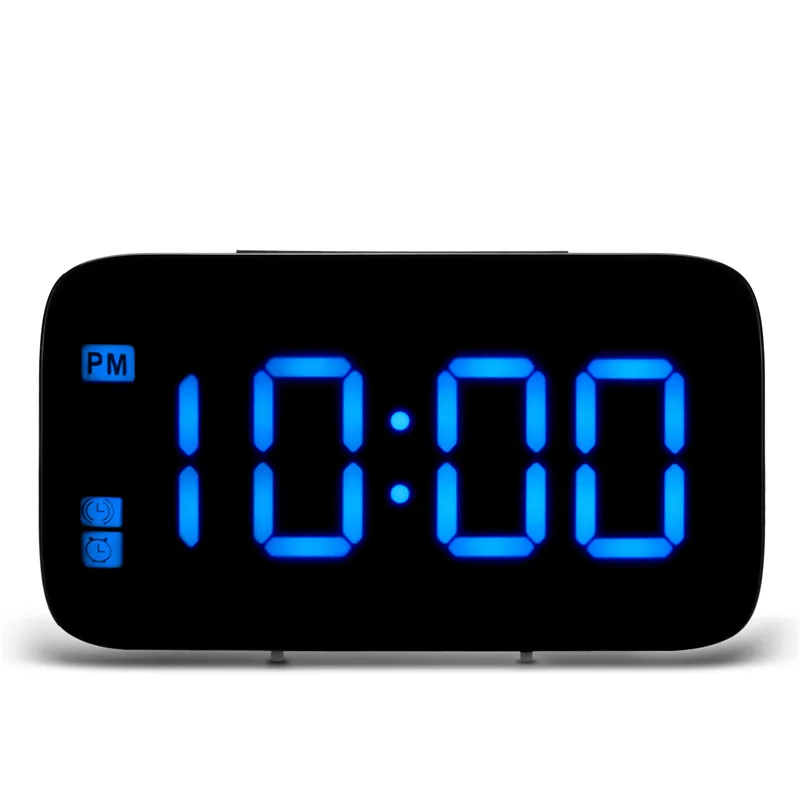 Портативный цифровой светодиодный Будильник Большой экран Повтор с питанием от голоса часы для домашнего офиса Часы с батарейками - Цвет: Синий