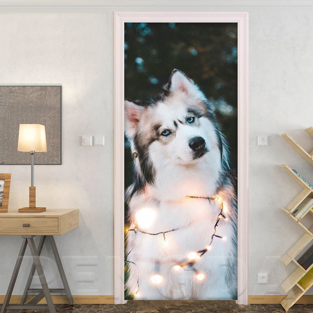 

3D Door Sticker DIY Home Decor Animal Wolf Print Picture Decals Self Adhesive Wallpaper Waterproof Mural For Bedroom Renovation
