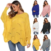 Bohisen 2019 Women Fashion Sweater Irregular Loose Lantern Bat Sleeve Cutout Knitted Basic Jumper Pull Femme Casual Knitted