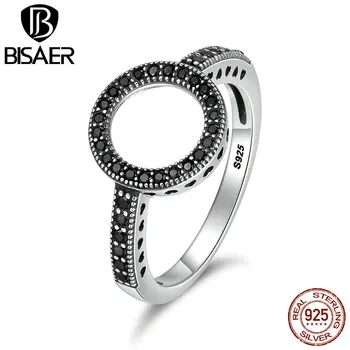 

Authentic 925 Sterling Silver Sparkling Black CZ Forever Round Circle Finger Rings for Women Sterling Silver Jewelry Anel GXR112