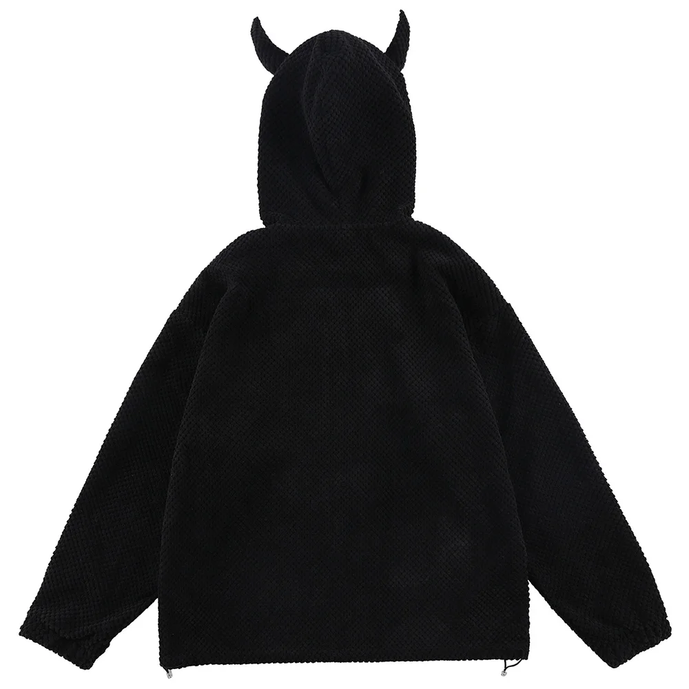 Men Twist Knitting Demon Horns Solid Color Zipper Hoodies Soft Cozy Hipster Tops Hip Hop Loose Casual Streetwear Zip Up Hoodie Fleece Hoodies Solid Color Hoodies