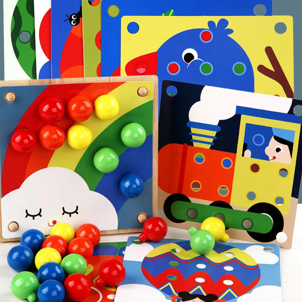 DIY Mushroom Nail Beads Puzzle Wooden Plastic Art Board Educational Toys Nails Kit Color Recognition | Игрушки и хобби