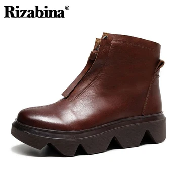

Rizabina Real Leather Women Ankle Boots Front Zipper Trifle Shoes Winter Warm Boots Women Fashion Party Footwear Size 35-40