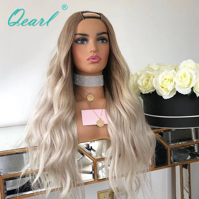 Light Ash Blonde Wigs Ombre Brown 60# Wigs for Women 2x4 U Part Wig Human Hair Wig Malaysian Wavy Remy Hair 150% Glueless Qearl