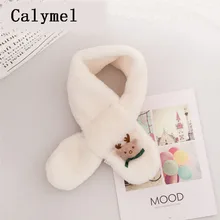 Calymel рождественские подарки, Зимний милый детский шарф, шарфы для мальчиков и девочек, шарф с воротником из искусственного меха кролика