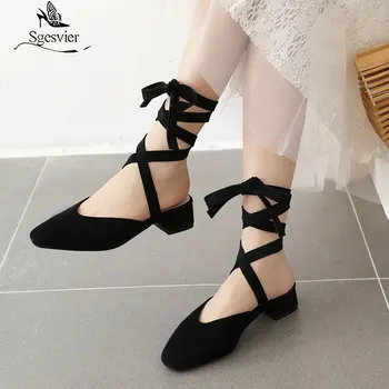 

Sgesvier 2020 New arrival casual ladies shoes summer shallow ankle strap women pumps black beige color single shoes size 31-48