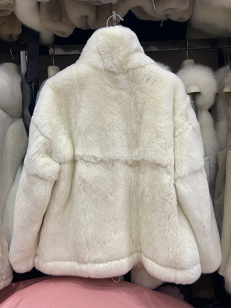 New Arrival Women Winter Warm Super Soft High Quality Stand Up Collar Real Natural Rex Rabbit Jacket Coat Rex Rabbit Fur Collar