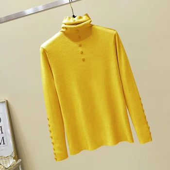 

shintimes Autumn Winter Knitted Button Sweater Women Turtleneck Long Sleeve Womens Sweaters Ladies Pullover Black White Clothing