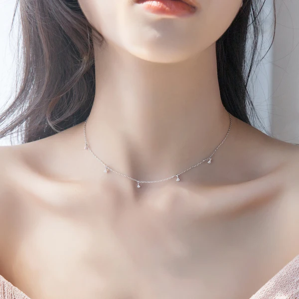 Modian Triangle Choker Necklace for Women Sterling Silver 925 Shiny CZ Geometric Line Necklace Two Style Fine Jewelry Bijoux Choker Necklace