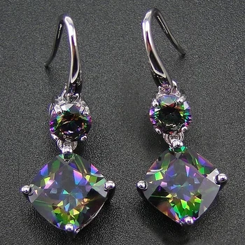 Huitan Multicolor Cubic Zirconia Women Drop Earrings Graceful Accessories for Evening Party Female Christmas Gift Luxury Jewelry