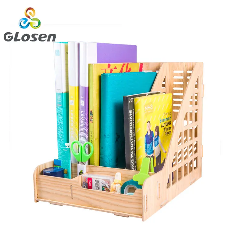 

DIY Desk Accessories Solid Organizer Multi-function Magazine Organizer File Tray Bookends Holder Office Organizer Glosen D9112