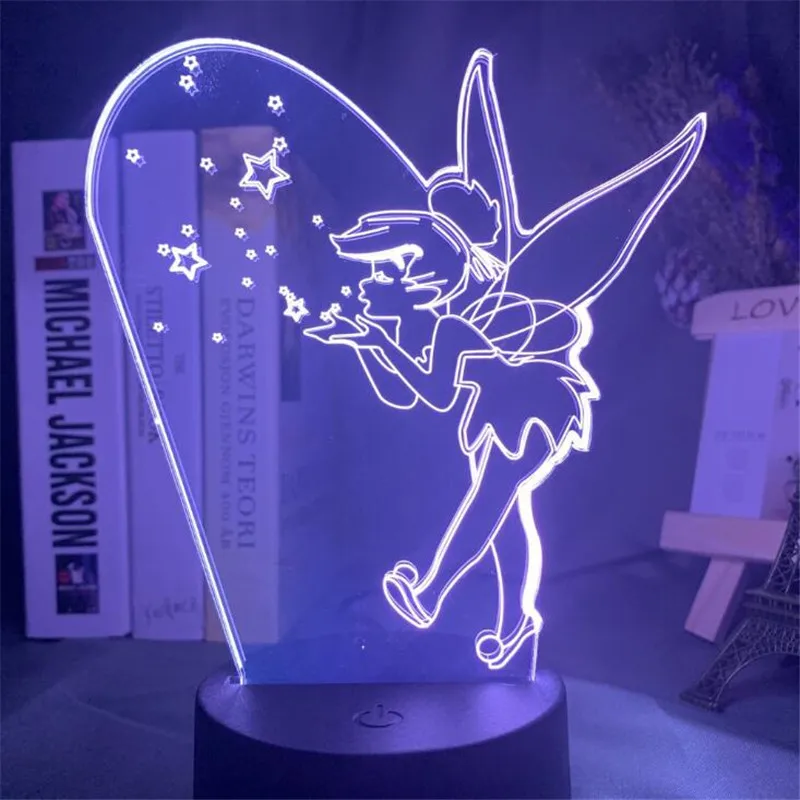Disney Tinker Bell 3D ночной Светильник лампа принцессы светодиодная для украшения