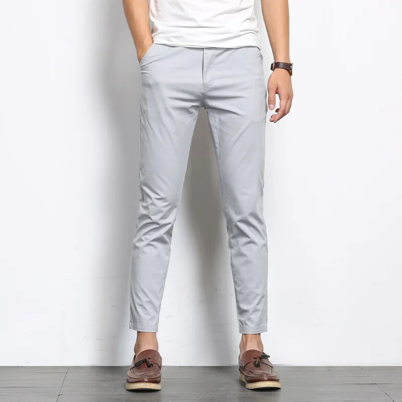 

2019 Four Seasons Paragraph Men Micro Elastic Pure Cotton Capri Pants Korean-style Medium Waist No Ironing Casual Pants Youth St