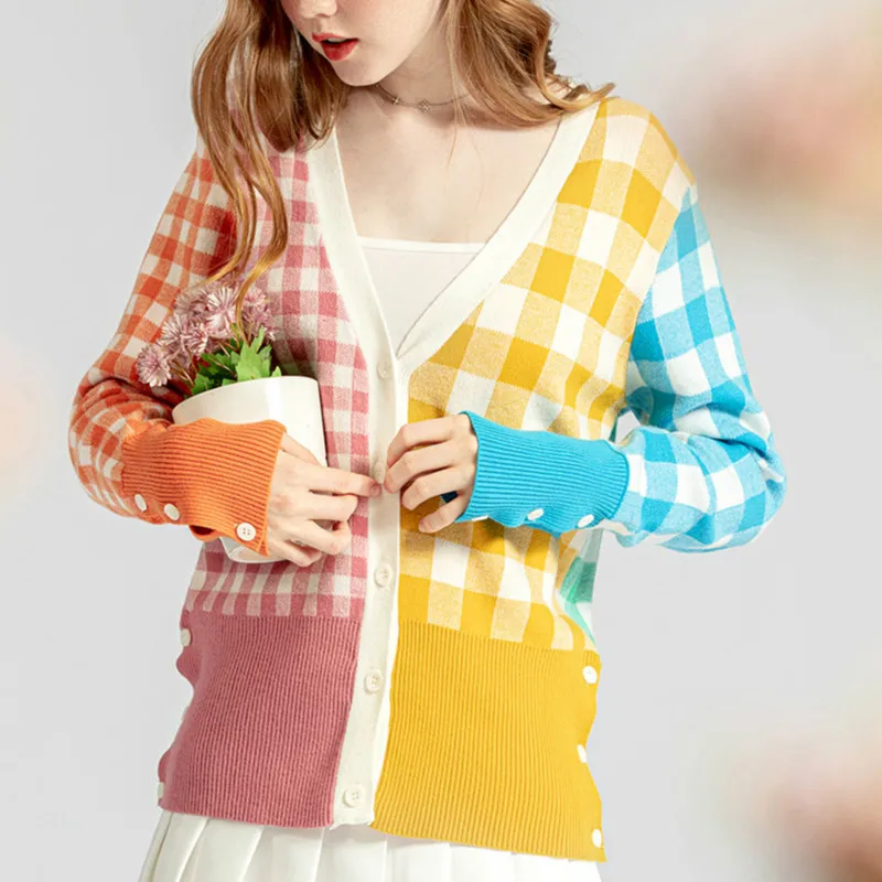 

Korean Autumn Harajuku Cardigan Women Striped Rainbow Sweater Coat Female Loose Sweaters Letter Embroidery Jumper Cardigans Cute