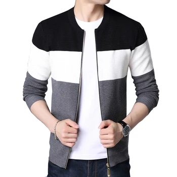 

BROWON 2020 Autumn Men New Casual Cardigan Sweater Jumper Men Winter Fashion Striped Pockets Knit Outwear Coat Sweater Men