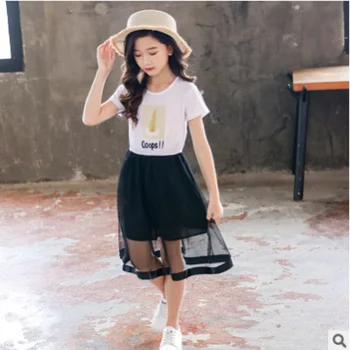 

Children's Lace Short Sleeve Dress New 2020 Spring/Autumn Girls Cool Princess Patchwork Color Size4-14 Fashion Cute Dress ly309