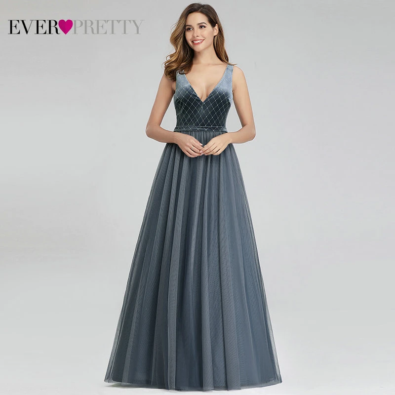 Robe De Soiree Ever Pretty Dusty Blue Вечерние платья велюровые элегантные блестящие вечерние платья с v-образным вырезом EP00999DN Vestido Comprido