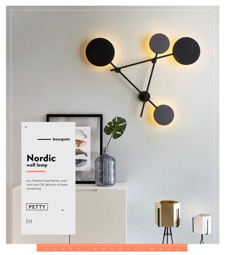 Artpad 4 Head Rotatable Black Gray Bedside Lamp Wall Mount Light Nordic Postmodern 38W 48W Living room Sconces Wall Led Fixture