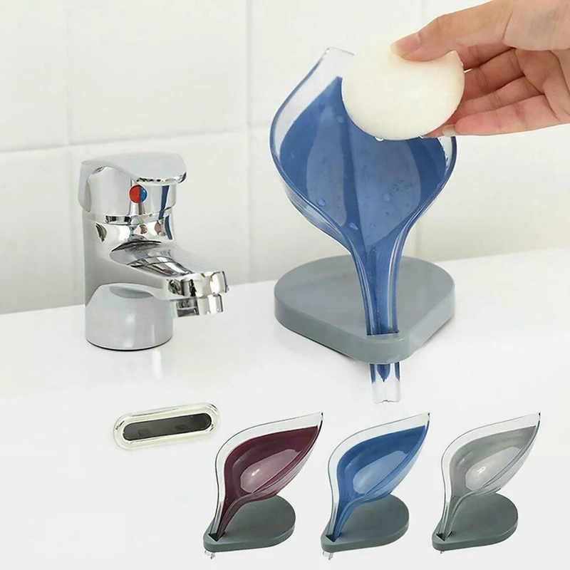 

Leaf Shape Soap Drain Box Holder Sink Sponge Drain Box Suction Cup Soap Storage Drying Rack Cleaning Brush Case Bathroom Supply