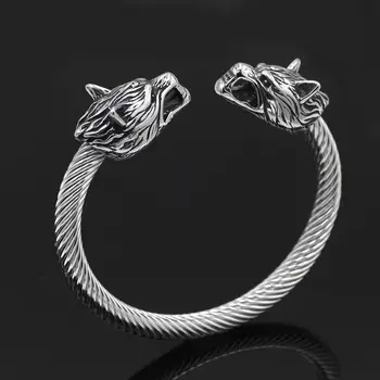 

Men's Stainless Steel Wolf Head Bracelet Viking Wolf Steel Ring Open Bracelet Men's Accessories Jewelry Gifts