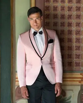 

Pink Men Tuxedo jacket Wedding Suits Slim Fit Custom 2 Piece Prom Men Suit Groom Blazer Terno Masculino Jacket+Pants