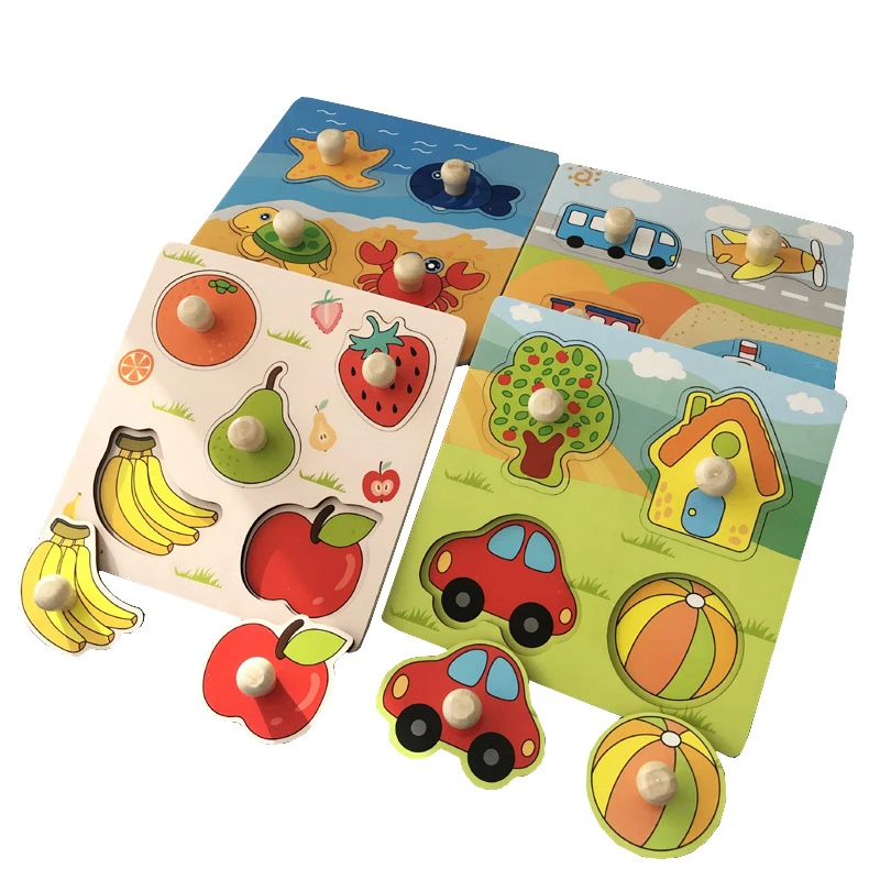 

Kids Hand Grab Board 3D Puzzle Wooden Toys Cartoon Animal Fruit Jigsaw Kids Montessori Toys Early Educational Toys For Children