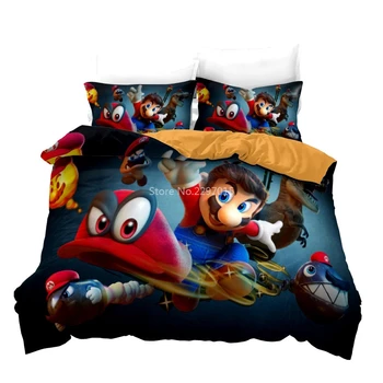 

Super Mario Odyssey Bedding Set Super Mario 3d World Printed Duvet Cover Pillowcase Boys Girls Bedroom Bed Linen Queen King Size