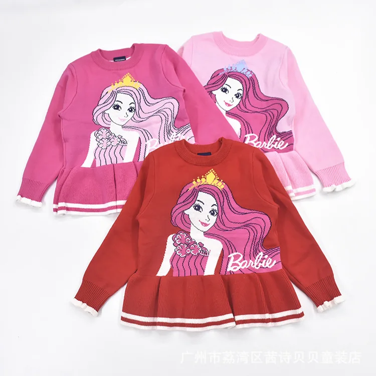 Хлопковая одежда для малышей на весну, осень и зиму пуловер с вырезом лодочкой, платье-свитер детский свитер принцессы для девочек средний-маленький