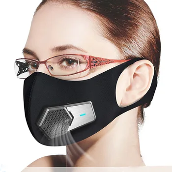 

PM2.5 Dustproof Mask Smart Electric Fan Masks Anti-Pollution Pollen allergy Breathable Face Protective Cover 4 Layers Protect