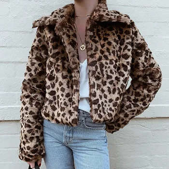 

Warm Winter Women Leopard Print Jacket Fluffy Faux Fur Teddy Bear No button Open Stitch Coat Fleece Cardigan Outerwear Jackets