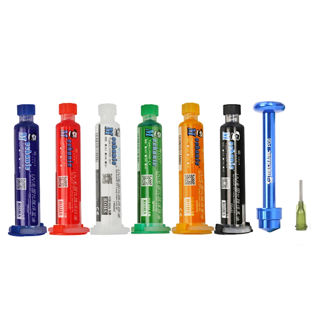 MECHANIC UV Light Curing BGA PCB Solder Mask Ink Black/Blue/Green/Red/Yellow/White Welding Oil + Aluminum Alloy Push Rod | Инструменты