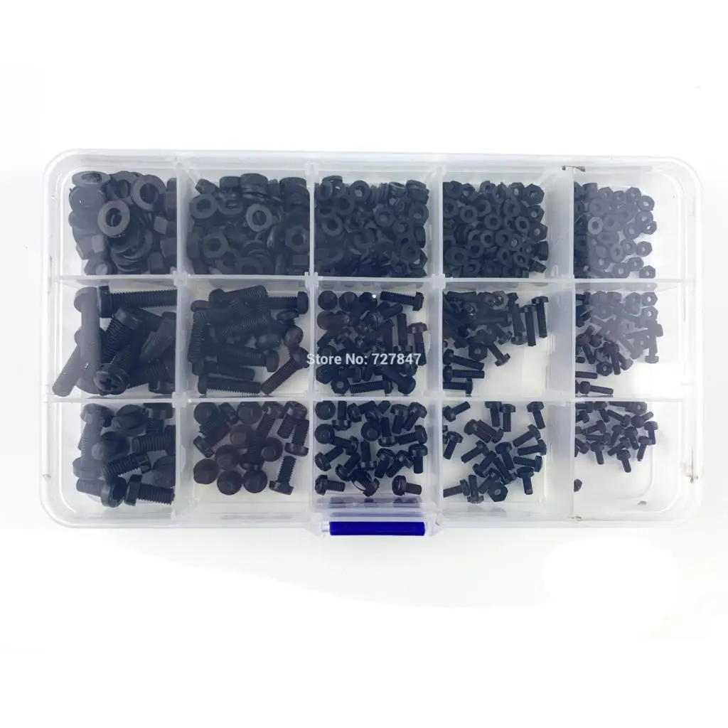 

510PCS Metric M2 M2.5 M3 M4 M5 Black Nylon Phillips Pan Head Screws Hex Nut Flat Washer Kit for FPV Drone Motor Quadcopter